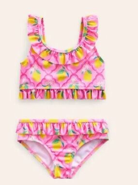 Mini Boden Girls Bikini Pink Lemon Grove print size 4-5 years